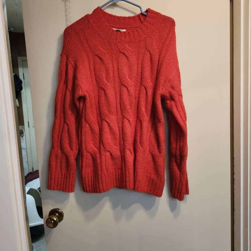 American Eagle Outfitters Red Cable Knit Sweater